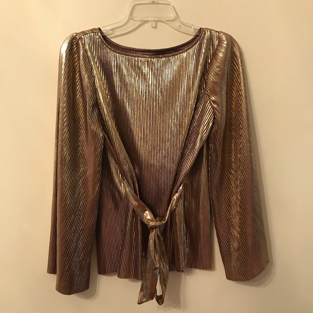 Jennifer Lopez Gold Pleated Bell Sleeve Blouse